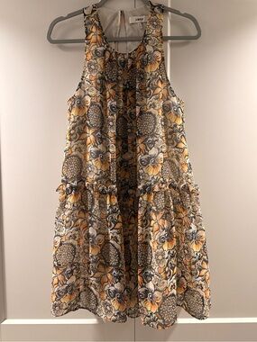 Likely Floral Mini Tiered Dress in Yellow, Gray, Cream